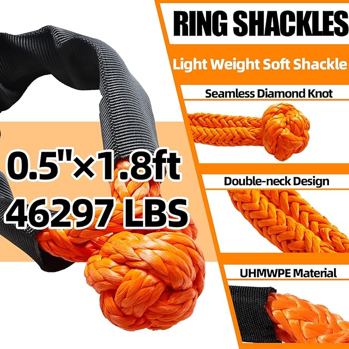 MITZONE Recovery Tow Strap,Heavy Duty Tow Strap Recovery Kit,Car Vehicle Heavy Duty Recovery Rope 30864 lbs for Diesel Trucks,SUV, ATV,Backhoe, Excavators,Ring Shackles,Storage Bag