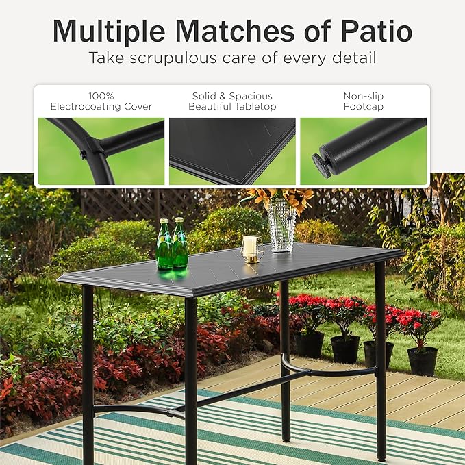 PHI VILLA 5 Piece Patio Bar Set,Outdoor Bar Table and Chairs Set, Strong and Heavy Duty Outdoor Bar Set with Cushion and Pillow，4PC Swivel Bar Stools with Rectangular Bar Height Table