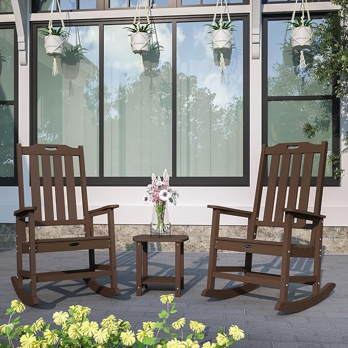 Oversized Rocking Chair, Outdoor Rocking Chair for Adults, All Weather Resistant Porch Rocker for Lawn Garden, Brown