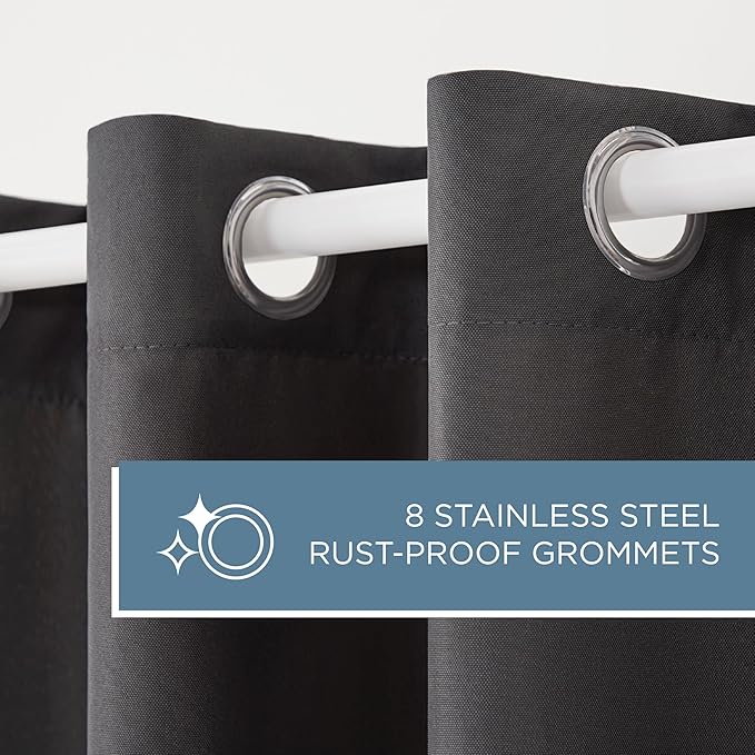 TOWN & COUNTRY BASICS Cabana Solid Heavyweight Indoor Outdoor Curtains, Light Filtering Opacity with Grommet Top, Water Repellent, 2-Pack Set, 54"x120", Charcoal