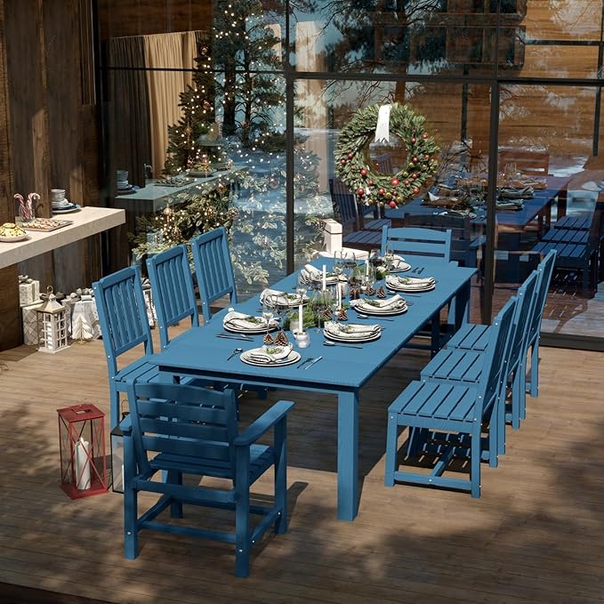 5-Piece White Outdoor Dining Set for 4, 75.2'' HDPE Table with Umbrella Hole & Chairs, Weather-Resistant Patio Furniture for Garden, Lawn, or Poolside