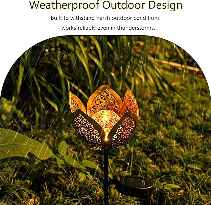 2Pack Solar Lights Outdoor Garden Decor,LED Lotus Flower Lamp, Metal Tulip Solar Lawn Lamp for Courtyard Decoration, Garden Gifts for Women