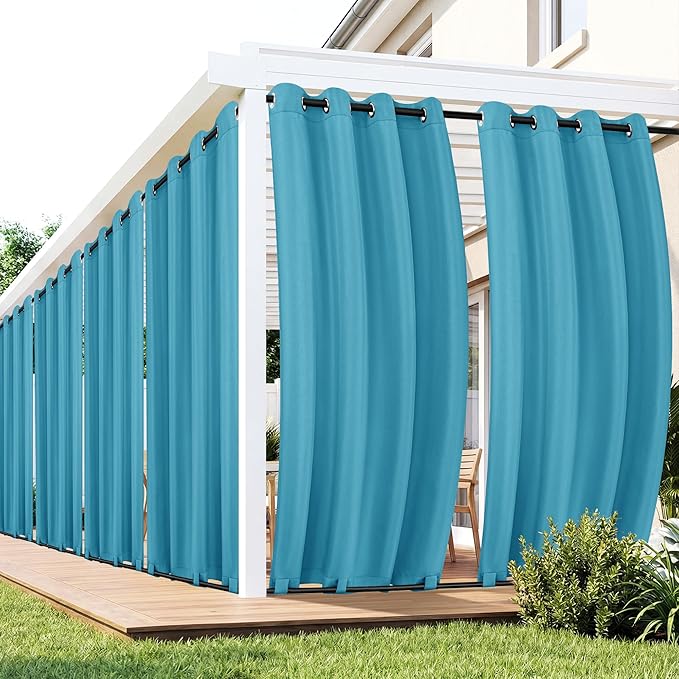 Outdoor Curtains for Patio Waterproof 6 Panels - Windproof, Privacy, Weatherproof Outside Drapes for Gazebo Pergola Porch, Grommet Top and Tab Bottom, 54x108 Inch, Teal