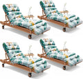4 Pack Outdoor Chaise Lounge Chair Cushion 75.1 x 22.8 x 4.7 Inches 100% Waterproof Replacement Cotton Patio Pool Lounge Chair Cushion for Outdoor Furniture with Ties,Yellow-Green Leaf
