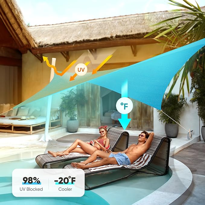 Quictent 12x16ft 185G HDPE Rectangle Sun Shade Sail Canopy 98% UV Block Outdoor Patio Garden with Hardware Kit (Turquoise)