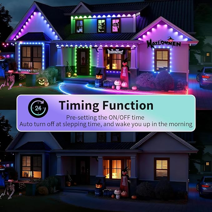 Permanent Outdoor Lights, 100ft Smart Eave Lights with RGB LED Light, IP67 Waterproof, App Control, DIY RGB Light for House Halloween Decorations