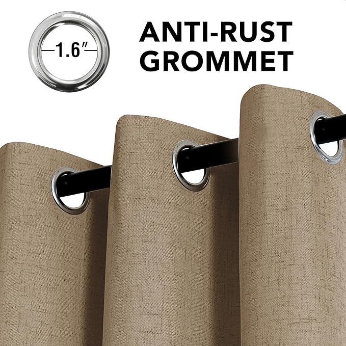 H.VERSAILTEX Linen Curtains 100% Blackout Curtains for Bedroom 96 inch Long Full Light Blocking Nature Linen Blended Window Curtains for Living Room Nickel Grommet (2 Panels, Heathered Macchiato)