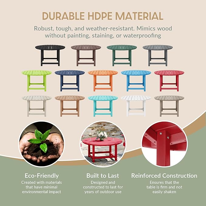 WestinTrends Malibu Low Outdoor HDPE Round Patio Coffee Table, Red