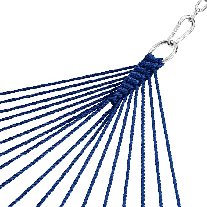 Lazy Daze Hammocks 10.5 FT Double 2 Person Caribbean Rope Hammock, Hand Woven Polyester Hammock with Spreader Bars, for Outside Outdoor Backyard Patio Poolside, 450 LBS Capacity, Blue