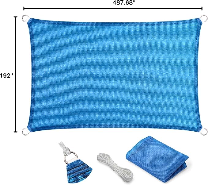 Eden's Decor Straight Flat-Edged Sun Shade Sail Rectangular 16' x 18' Blue UV-Blocking Outdoor Canopy Fabric Cloth Awning for Pergola Patio Garden Backyard Custom Size