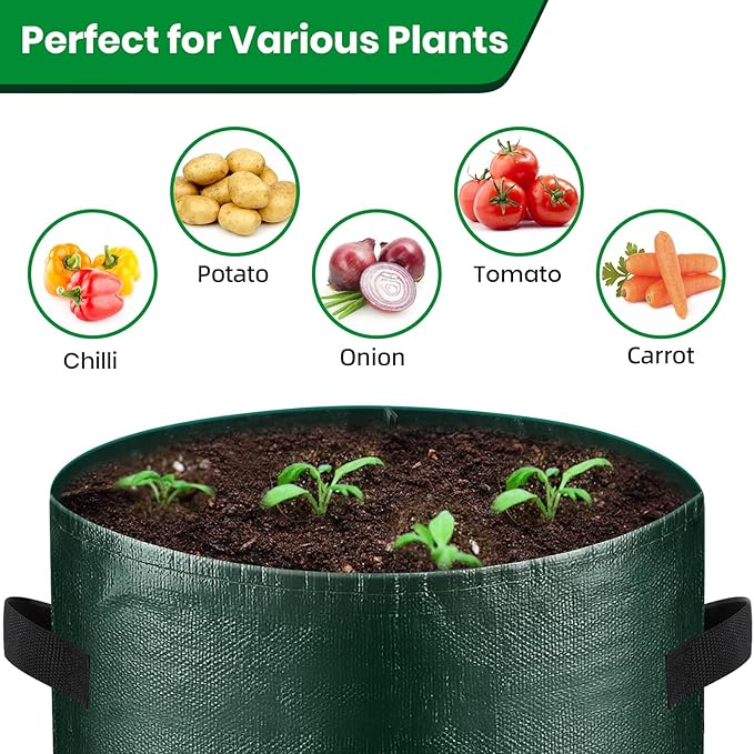 10 Gallon 3-Pack Potato Grow Bags, Heavy Duty PE Fabric Pots with Flap and Handles, Green Planter Bags for Potato Vegetables Outdoor Garden, 17.7''x13.8'' Large for All Plants Growing