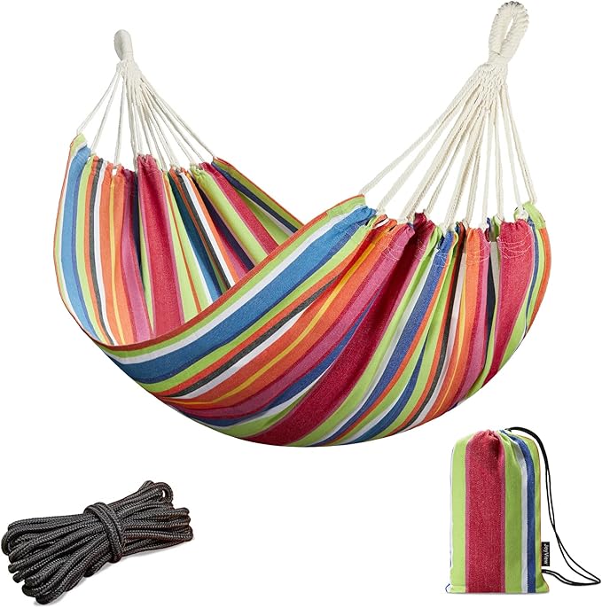 JoyView Brazilian Hammock for Single Preson Portable Hammock with Hanging Ropes & Carry Bag Large 78.8x39.4” for Patio 300LBS Capacity Perfect for Outdoor/Indoor - Color Stripes