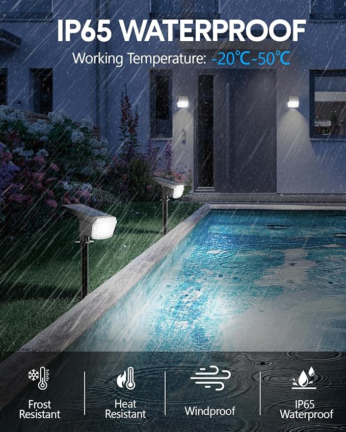 HIBOITEC Solar Spot Lights Outdoor 59LED Landscape Lights Solar Powered Uplights Waterproof Adjustable Brightness Dusk to Dawn for Outside Garden Yard Trees 4 Packs Cool White