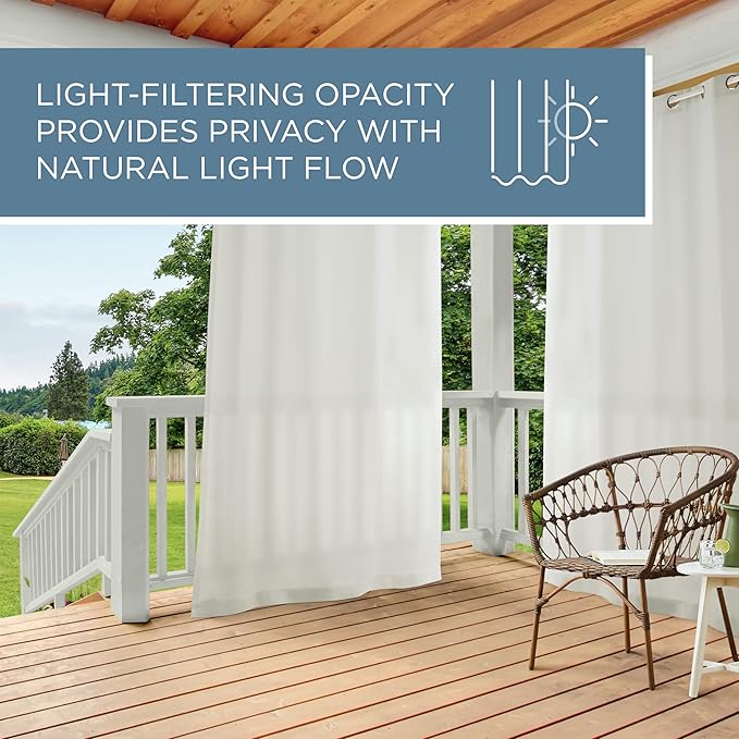 TOWN & COUNTRY BASICS Cabana Solid Heavyweight Indoor Outdoor Curtains, Light Filtering Opacity with Grommet Top, Water Repellent, 2-Pack Set, 54"x120", Vanilla
