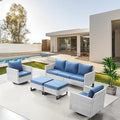 Belord Wicker Patio Furniture 5 Piece Outdoor Sofa Set, Oversize Outdoor Swivel Rocker Chairs with Rattan Ottomans, Conversation Sets Patio Furniture Come with Removable Cushion Blue, Light Grey