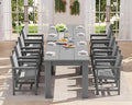 SERWALL 10 Piece Outdoor Dining Table Sets for 8 with 2 Umbrella Hole Cut-Out Rectangular Tables and 8 Textilene Chairs, HDPE Dining Table Sets for Garden, Backyard, Poolside, Gray
