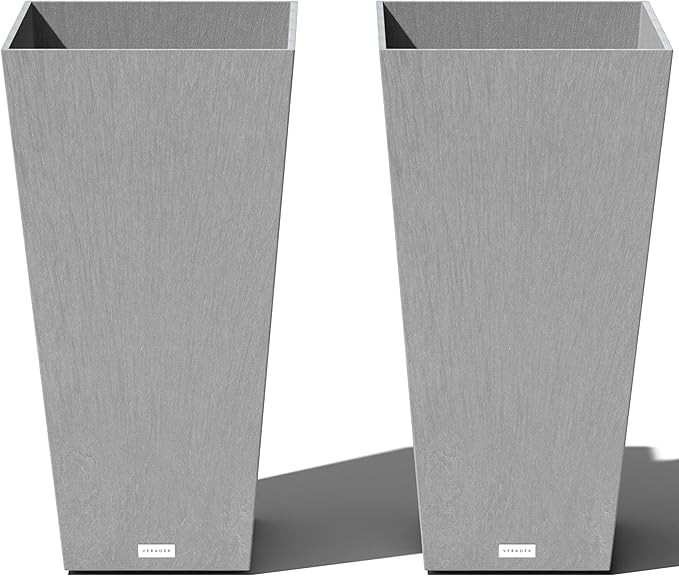 Veradek V-Resin Indoor/Outdoor Taper Planter, Set of 2 (30 inch, Grey)