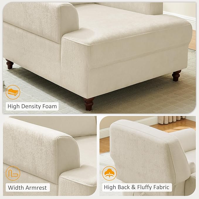 Chaise Lounge Chair Indoor with Adjustable Backrest, Upholstered Mid-Century Reading Chair, Oversized Accent Armchair for Living Room & Bedroom, Comfy Single Sofa Chair, Modern Living Room Chair