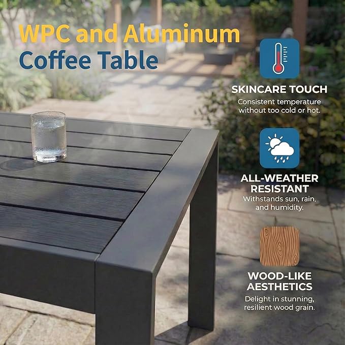 Solaste Aluminum Patio Furniture Set for All Weather, Oversized Metal Outdoor Furniture Set with 27.5" Deep Seating and 3.2" Wide Armrest, Outdoor Patio Conversation Sets with 10" Back Cushion, Gray