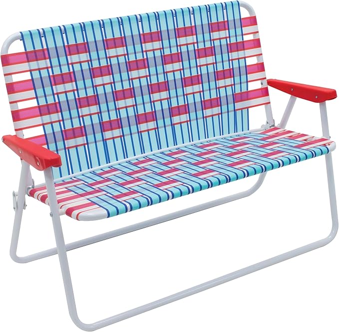 Camp & GO 16.5" High Seat Outdoor Double Wide Loveseat Web Folding Chair, Blue/Red