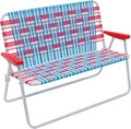 Camp & GO 16.5" High Seat Outdoor Double Wide Loveseat Web Folding Chair, Blue/Red