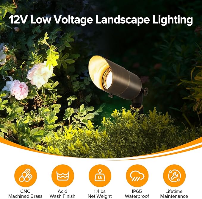 LUTEC Solid Brass Low Voltage Landscape Lighting, 12V Heavy Duty Waterproof Landscape Spotlights, Adjustable Bronze Uplights Outdoor Fixtures for Garden Yard Pathway Tree Without Bulb, 4 Pack