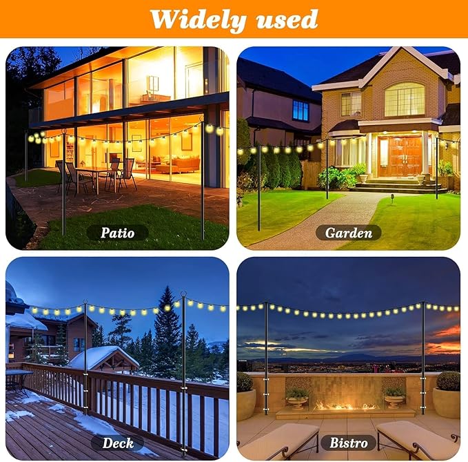 10 Pack String Light Poles,10 Ft Light Poles for Outside String Lights,Outdoor Lights Pole with Fork,Metal Poles Stand for Patio Deck Backyard (10FT 4 Pack)