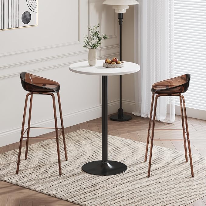 Flamaker Round Bistro Pub Table Modern Style Metal Base MDF Top Cocktail Bar Table Counter Bar Height for Pub, Dining Room, Party (1, White-Black)
