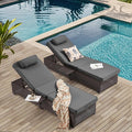Outdoor Lounge Chairs, Pool Lounge Chairs Set of 2, Outdoor Chaise Lounge with Adjustable Backrest & Cup Holder,Grey Cushiom