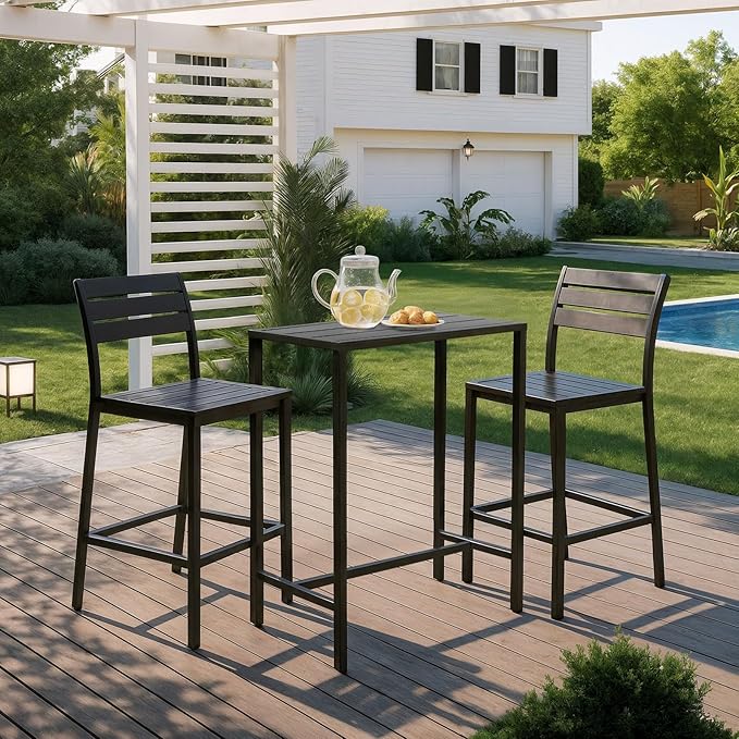 Outvita Outdoor Bar Table, 37" Height Patio Pub Table with Waterproof Frame and Adjustable Foot for Hot Tub, Patio, Backyard, Balcony, Hallway, Bistro Rectangle, Black
