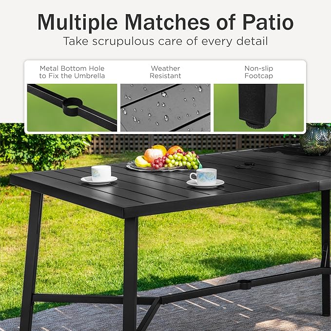 PHI VILLA 7 Piece Outdoor Bar Set, Counter Height Patio Bar Furniture Rectangle Dining Table and 6 Swivel Bar Stools Chairs with Brown Textilene Fabric for Garden,Yard and Deck