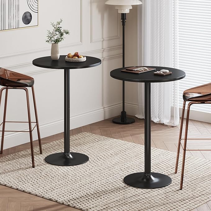 Flamaker Round Bistro Pub Table Modern Style Metal Base MDF Top Cocktail Bar Table Counter Bar Height for Pub, Dining Room, Party (4, Full Black)