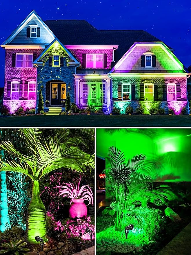 ZUCKEO 12W Color Changing Landscape Lights RGB Low Voltage Landscape Lighting Remote Control, Waterproof LED Outdoor Spotlight for Garden Pathway House Christmas Decor, 10 Pack with Connector