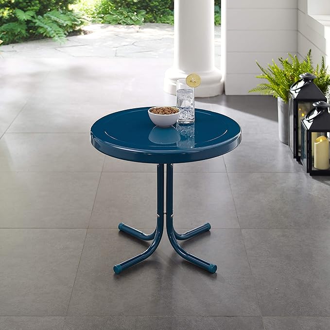 Crosley Furniture Griffith Weather Resistant Retro Metal Outdoor Side Table for Patio, Deck, Porch, Navy