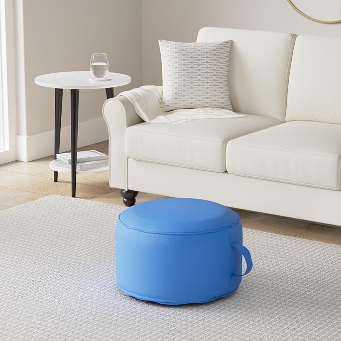 QILLOWAY Indoor/Outdoor Inflatable Stool,Round Ottoman,All Weather Foot Rest for Camping or Home,Marine Blue
