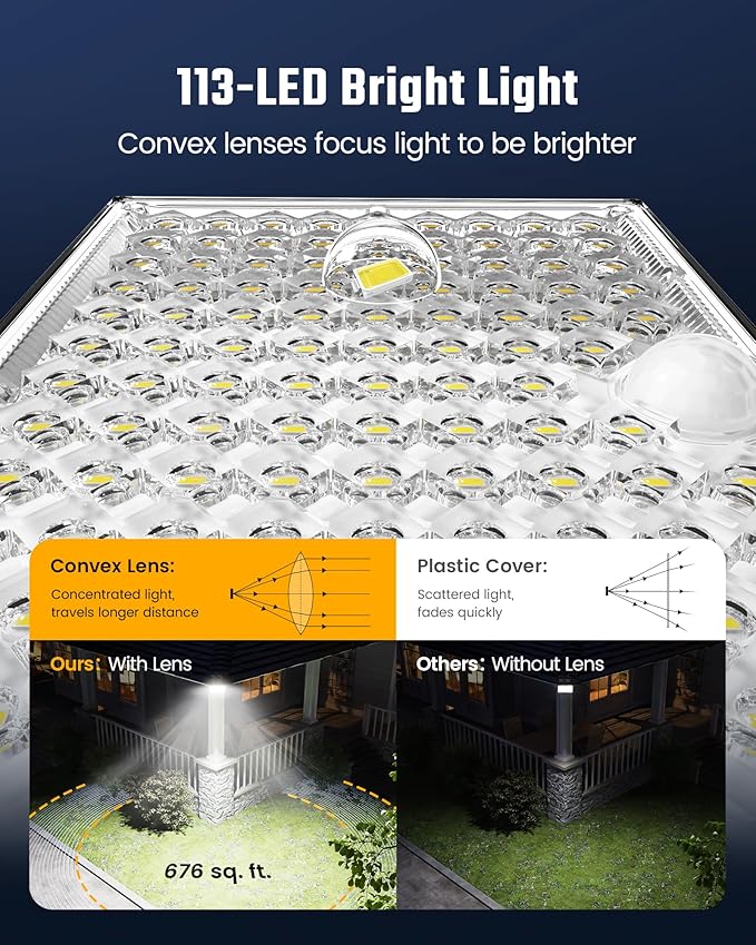 SUPERDANNY Solar Outdoor Flood Lights with 113 Bright LEDs, Motion Sensor Dusk to Dawn Outside Flood Lights with 16ft Cable IP65 Waterproof, Security Light for Garden Barn Porch 4 Pack