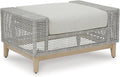 Signature Design by Ashley Seton Creek Casual Nuvella Weather Resistant Fabric Outdoor Ottoman with Cushion, Light Gray & Light Brown
