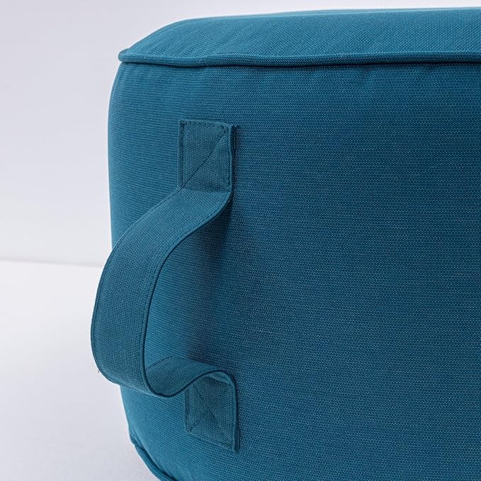 QILLOWAY Indoor/Outdoor Inflatable Stool,Round Ottoman,All Weather Foot Rest for Camping or Home,All Peacock Blue