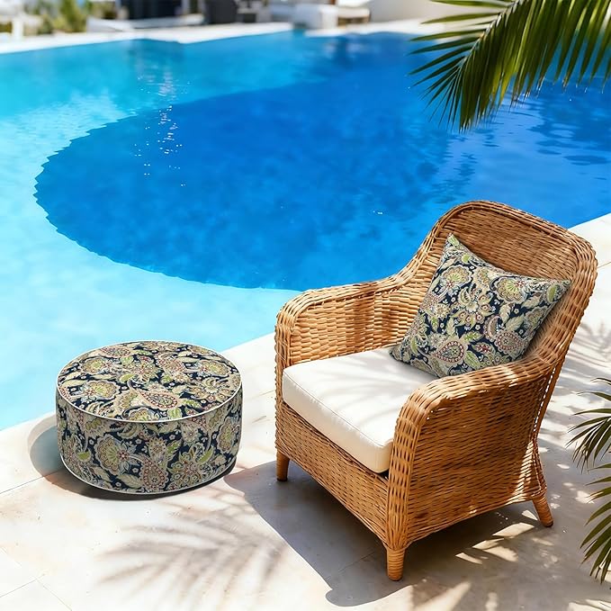 LVTXIII Inflatable Stool Ottoman Footrest with Handle, Decorative Fade-Resistant Foot Stool, Indoor or Outdoor Pouf for Home Garden and Camping Use, 21x21x9, Paisley Sapphire Blue