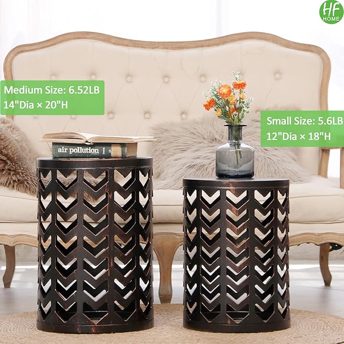 HFHOME Multifunctional Nesting Round Metal Coffee End Tables, Set of 3 Modern Nightstands Decor Side Tables Plant Stand for Home Office Indoor Garden Outdoor-Bronze