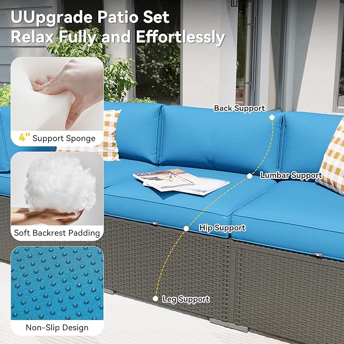 Aoxun Patio Furniture Set, 11 Piece Outdoor Sectional Sofas with Waterproof Cover, 10 Seats Wicker Rattan Outdoor Furniture Patio Conversation Set for Backyard, Garden Peacock Blue
