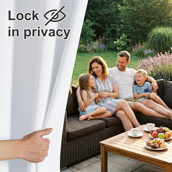 RYB HOME Outdoor Curtains for Patio Waterproof Block Sunlight Thermal Insulated Privacy Assured Thick Outside Curtains for Porch, Gazebo, Pergola, W84" x L95", Greyish White, 1 Panel