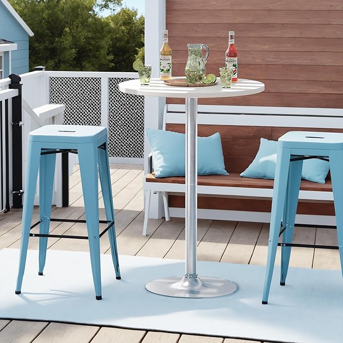 Furmax Bistro Pub Table Round Bar Height Cocktail Table for Home Bar, Small Round Bar Tables for Party, Dining Room, Living Room and Wedding, Metal Base MDF Top Obsidian, 40.6 Inch Height (4, White-2)