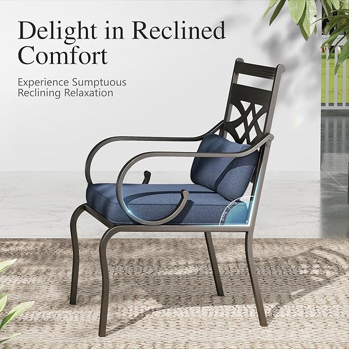 Sophia and William Outdoor Patio Dining Set for 4, Outdoor Table and Chairs, Removable Seat Cushions, Black 37" Patio Dining Table,Blue