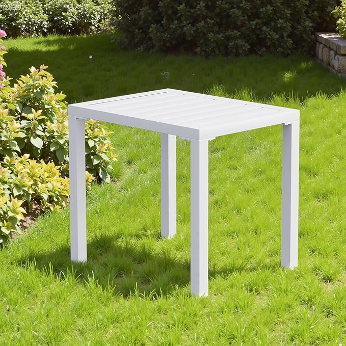 Crestlive Products Aluminum Outdoor Side Table Set of 2, White Small Rectangular Weather Resistant Coffee End Tables for Patio Balcony Pool Deck