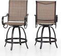 PHI Villa Outdoor Swivel Bar Stools Set of 2, Counter Height Patio Chairs with Waterproof Textile Fabric Brown, Rustproof Metal Frame & Circular Footrest for Poolside, Garden, Yard