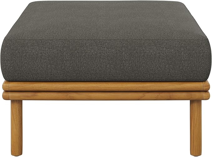 Modway Wren Teak Wood Outdoor Ottoman in Natural Flint Gray