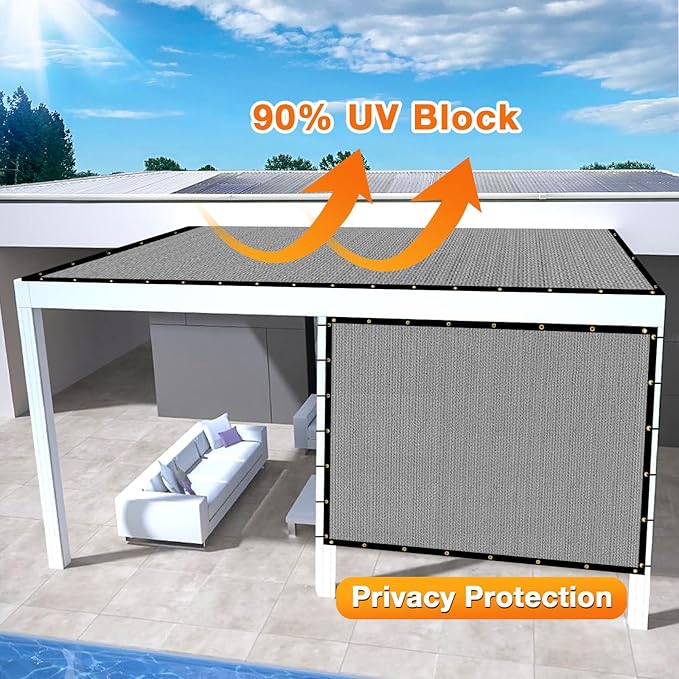 Artpuch Outdoor Pergola Shade Cover 5x6 FT Sun Shade Cloth with Grommets Light Grey 90% UV Protection Canopy Patio Privacy Screen (Customized Available)