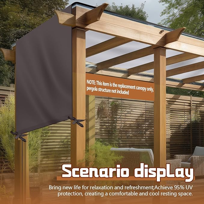 Universal Pergola Replacement Canopy Outdoor Canopy Shade Cover Waterproof Shade Top Cover for Outdoor Patio Porch Backyard(17 x 6.8 ft,Coffee)