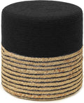 REDEARTH · Cylindrical Pouf Ottoman - Braided Pouffe Accent Sitting Round Footrest for Living Room, Bedroom, Nursery, kidsroom, Patio, Gym; 70% Cotton 30% Jute, (14.5X14.5X16; Black Natural)
